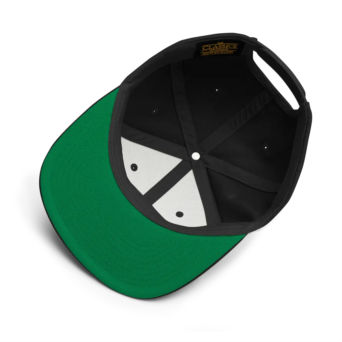 Ai snapback cap in black, green under-visor and interior