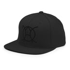 Unwritten snapback cap in black, left side view