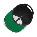 Unwritten snapback cap in black, green under-visor and interior