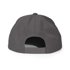 Unwritten snapback cap in dark grey, back view with snapback closure