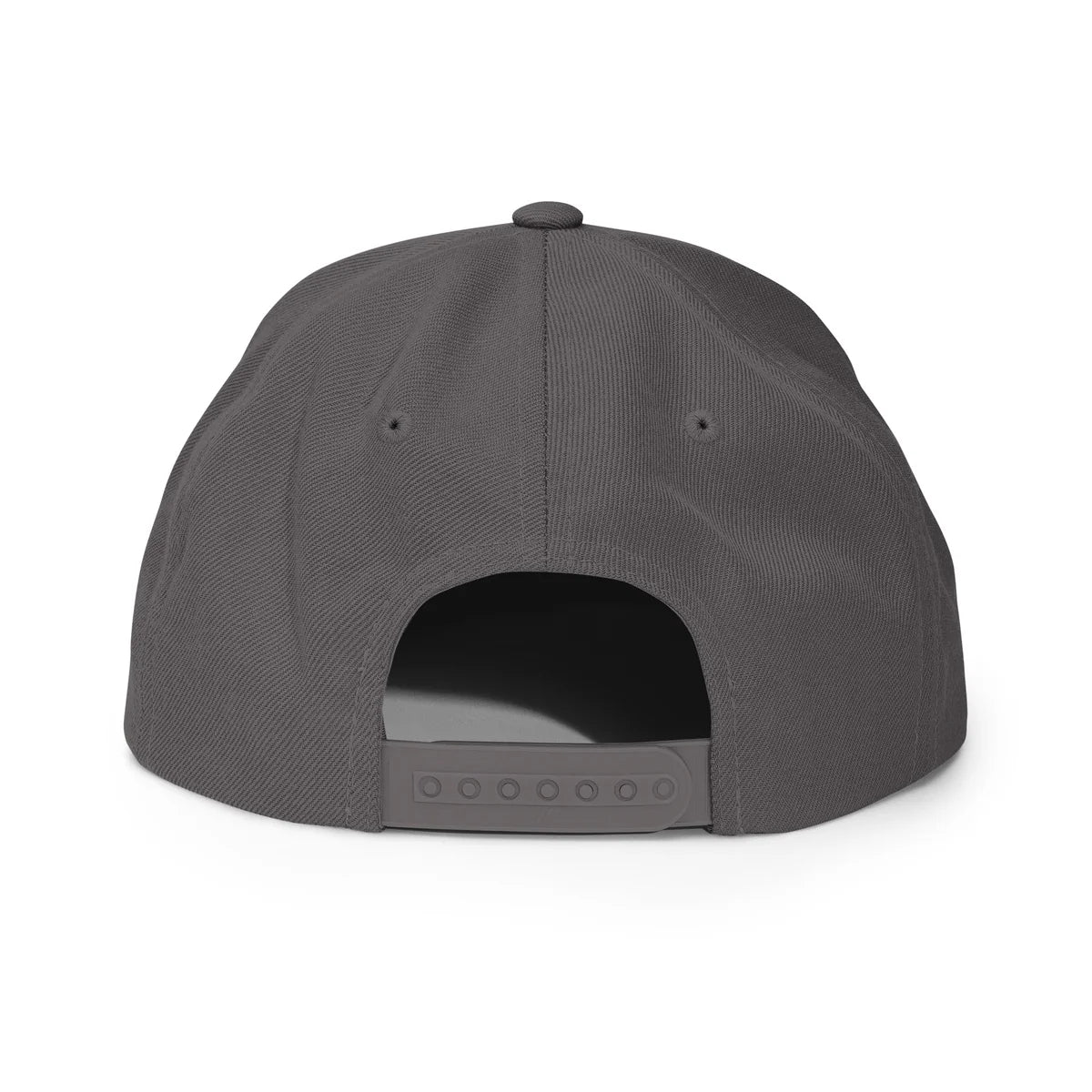 Unwritten snapback cap in dark grey, back view with snapback closure
