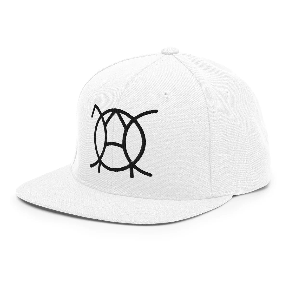 Unwritten snapback cap in white, left side view