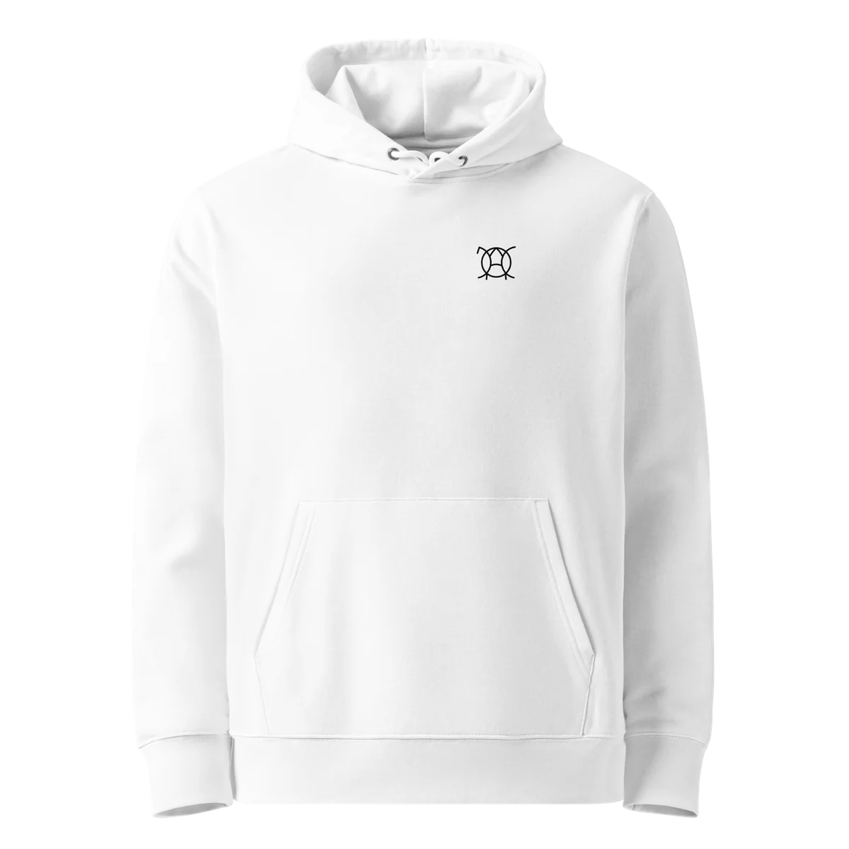 Hoodie Unwritten, klassische Passform in Weiß, Vorderansicht mit kleinem JaOcCo-Logo