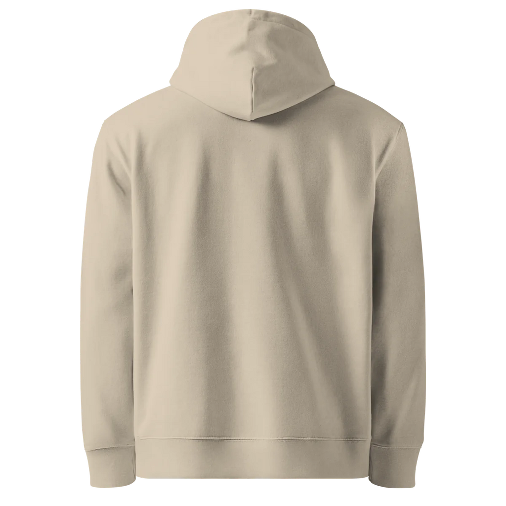Unwritten classic-fit hoodie in sand (Desert Dust), plain back view