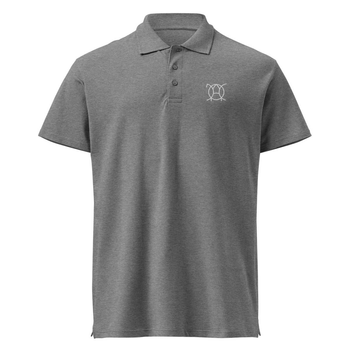 L’Essentiel polo in grey melange, front view with small JaOcCo logo