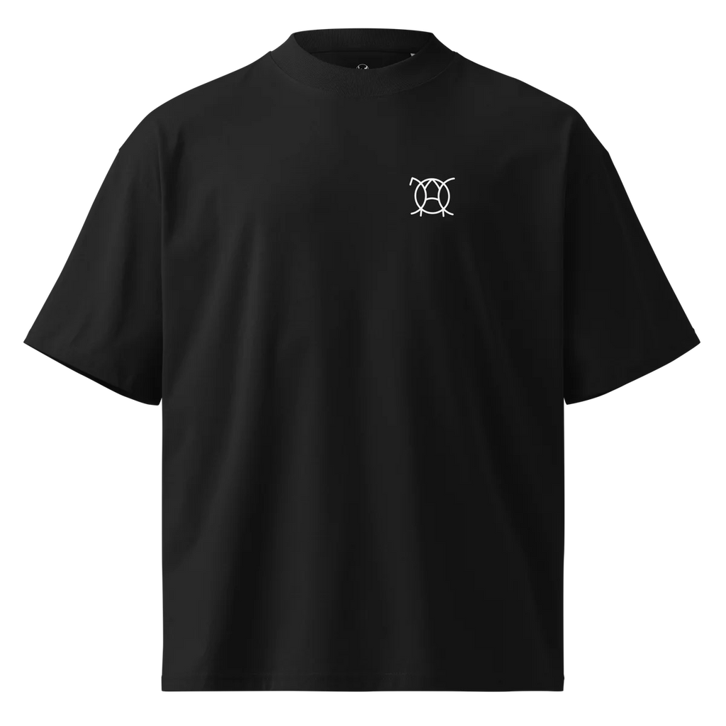 Unwritten oversized t-shirt in black, front view with small JaOcCo logo