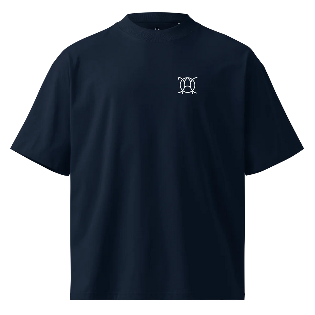Unwritten oversized t-shirt in navy, front view with small JaOcCo logo