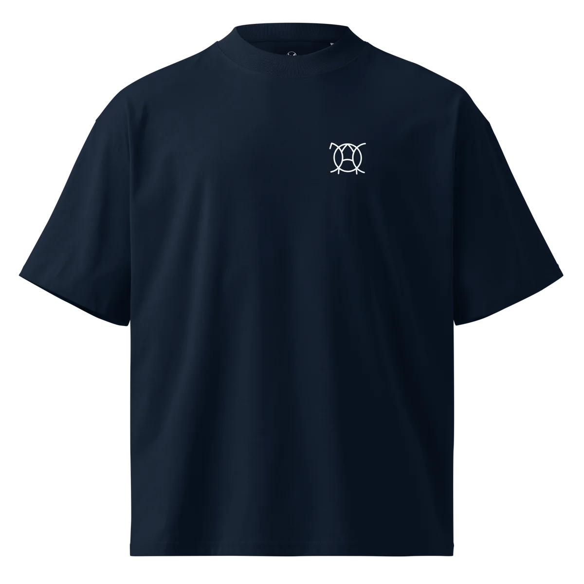Unwritten oversized t-shirt in navy, front view with small JaOcCo logo