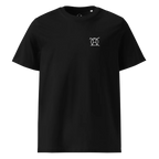 T-Shirt Unwritten, klassische Passform in Schwarz, Vorderansicht mit kleinem JaOcCo-Logo