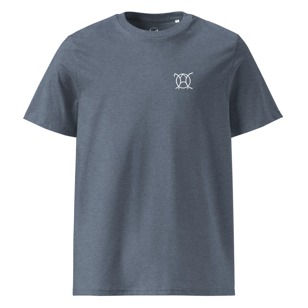 T-Shirt Unwritten, klassische Passform in Blau meliert, Vorderansicht mit kleinem JaOcCo-Logo