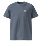 T-Shirt Unwritten, klassische Passform in Blau meliert, Vorderansicht mit kleinem JaOcCo-Logo