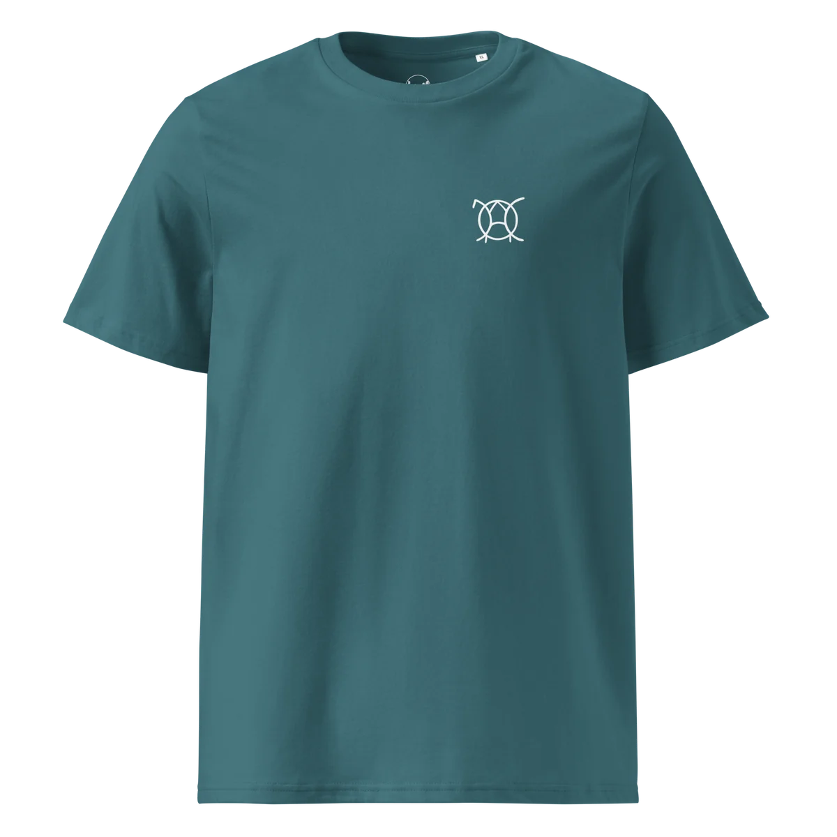 T-Shirt Unwritten, klassische Passform in Petrolblau (Stargazer), Vorderansicht mit kleinem JaOcCo-Logo