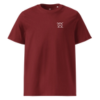 Unwritten classic-fit t-shirt in burgundy, front view with small JaOcCo logo
