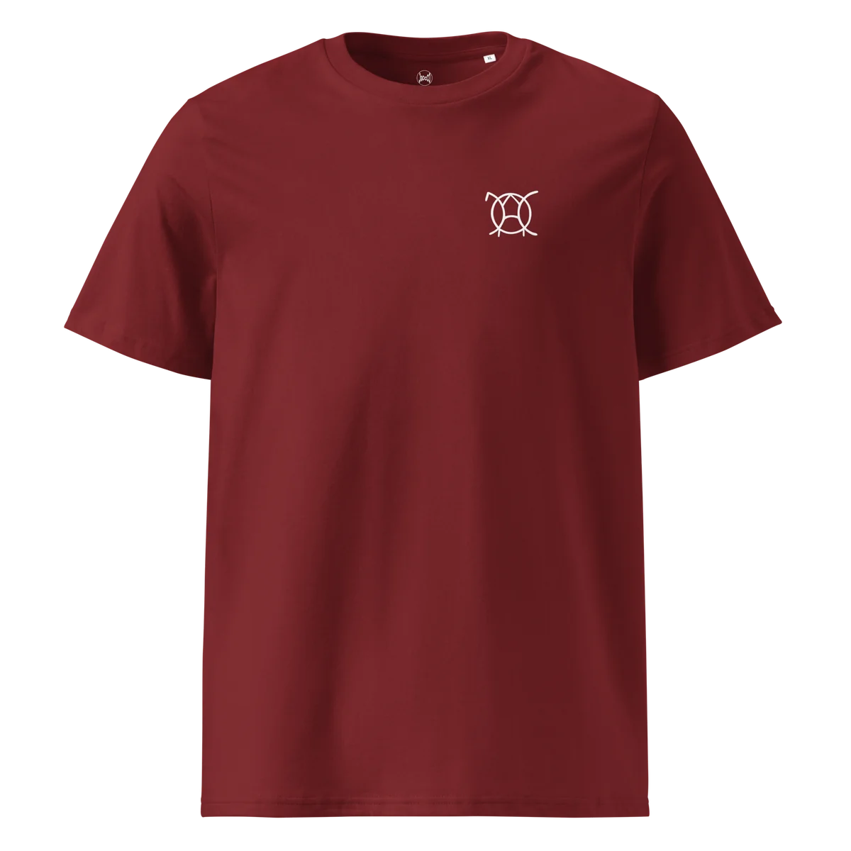 Unwritten classic-fit t-shirt in burgundy, front view with small JaOcCo logo