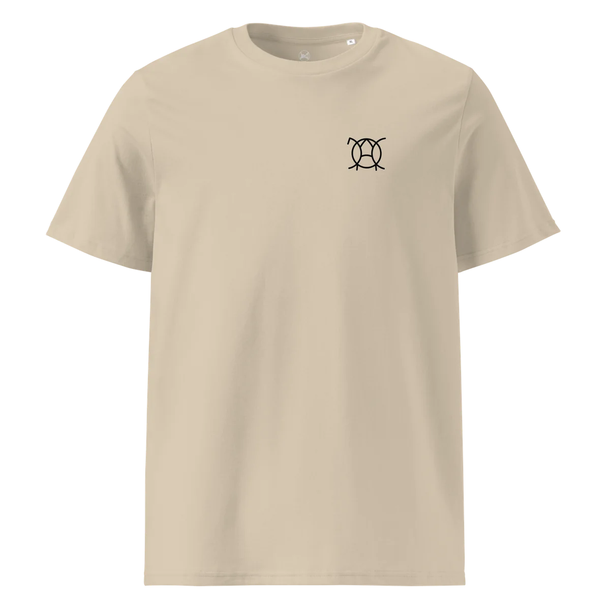 Unwritten classic-fit t-shirt in sand (Desert Dust), front view with small JaOcCo logo