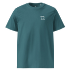 Unwritten classic-fit t-shirt in petrol blue (Stargazer), front view with small JaOcCo logo