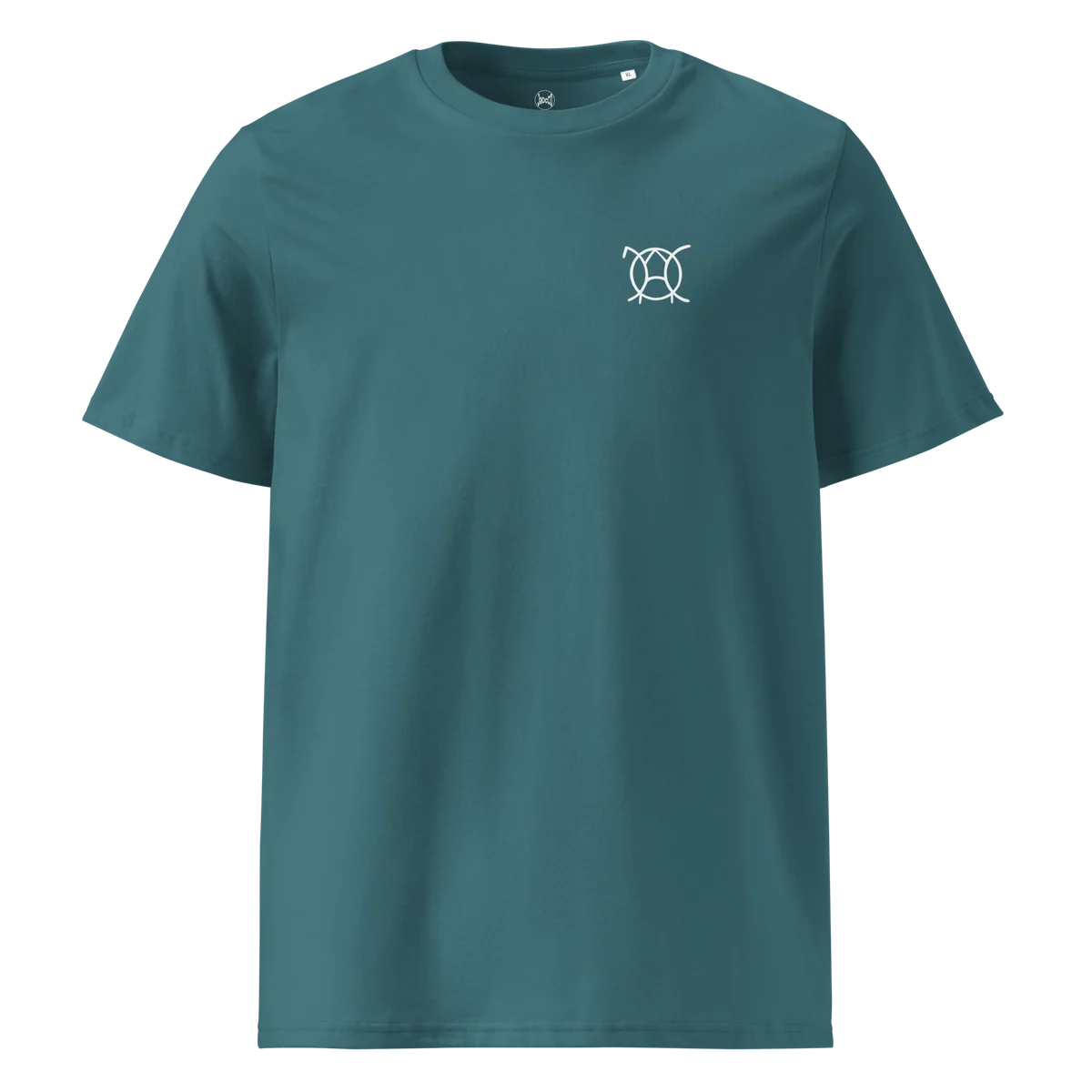 Unwritten classic-fit t-shirt in petrol blue (Stargazer), front view with small JaOcCo logo