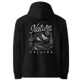 Nature Is Calling classic-fit hoodie in black, back view with the Nature Is Calling design