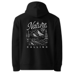 Nature Is Calling classic-fit hoodie in black, back view with the Nature Is Calling design