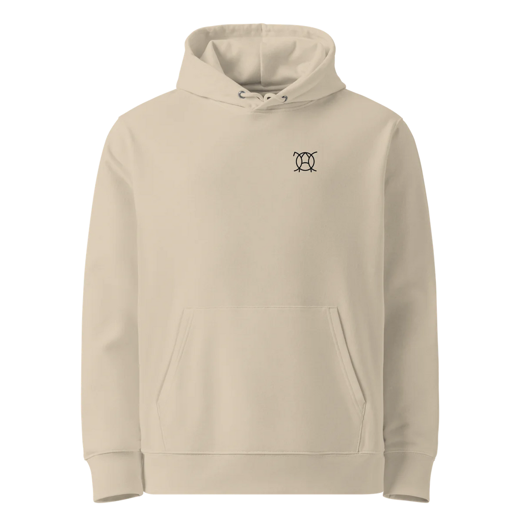 Nature Is Calling classic-fit hoodie in sand (Desert Dust), front view with small JaOcCo logo