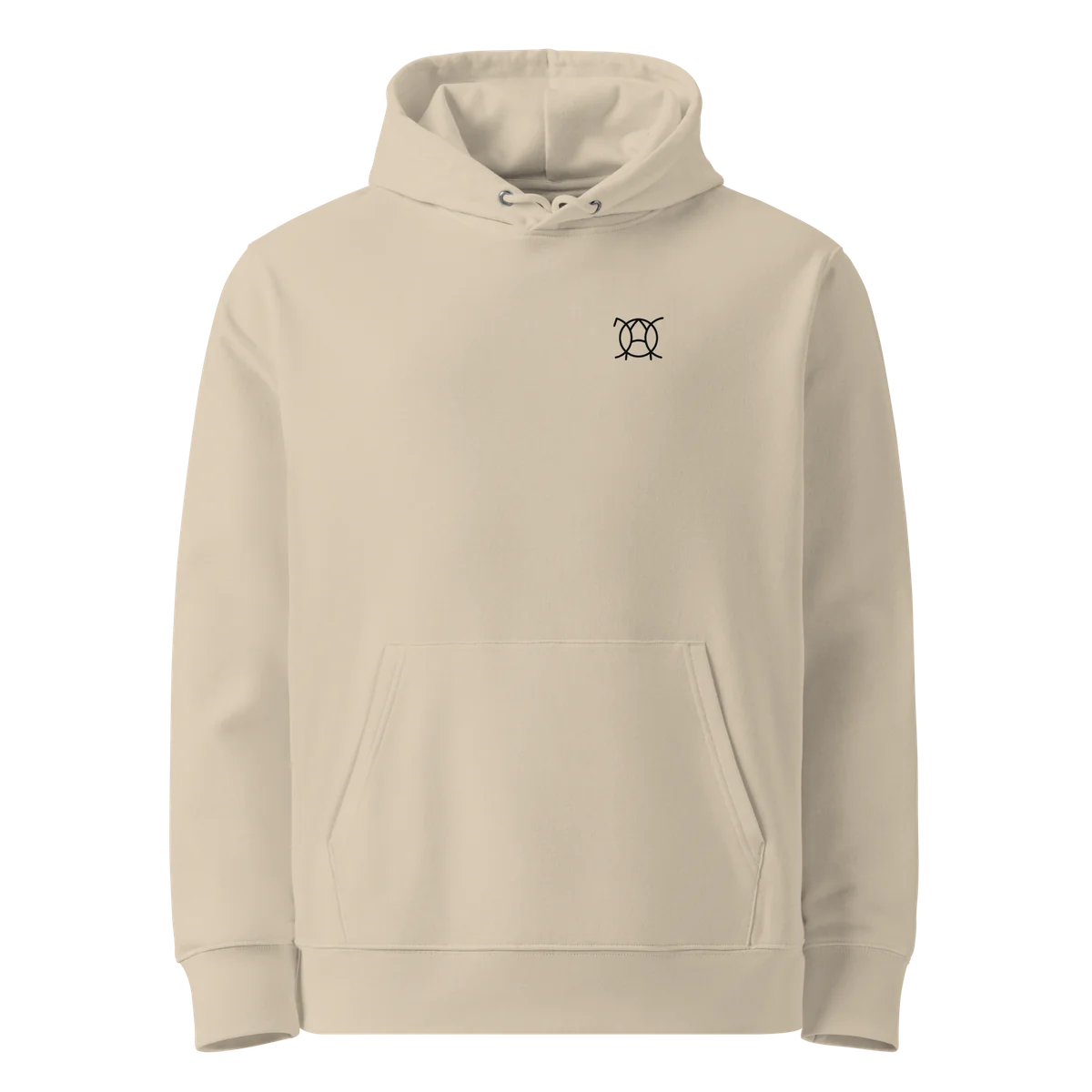 Hoodie Nature Is Calling, klassische Passform in Sand (Desert Dust), Vorderansicht mit kleinem JaOcCo-Logo