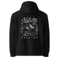 Nature Is Calling classic-fit hoodie in black, back view with the Nature Is Calling design