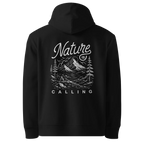 Nature Is Calling classic-fit hoodie in black, back view with the Nature Is Calling design
