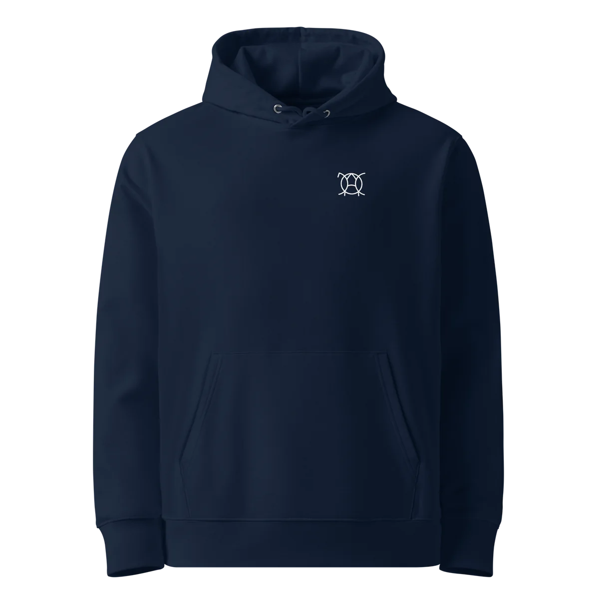 Nature Is Calling classic-fit hoodie in navy, front view with small JaOcCo logo