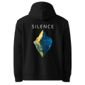 Hoodie Silence, klassische Passform in Schwarz, Rückansicht mit dem Design Silence