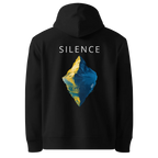 Hoodie Silence, klassische Passform in Schwarz, Rückansicht mit dem Design Silence