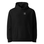 Hoodie Silence, klassische Passform in Schwarz, Vorderansicht mit kleinem JaOcCo-Logo
