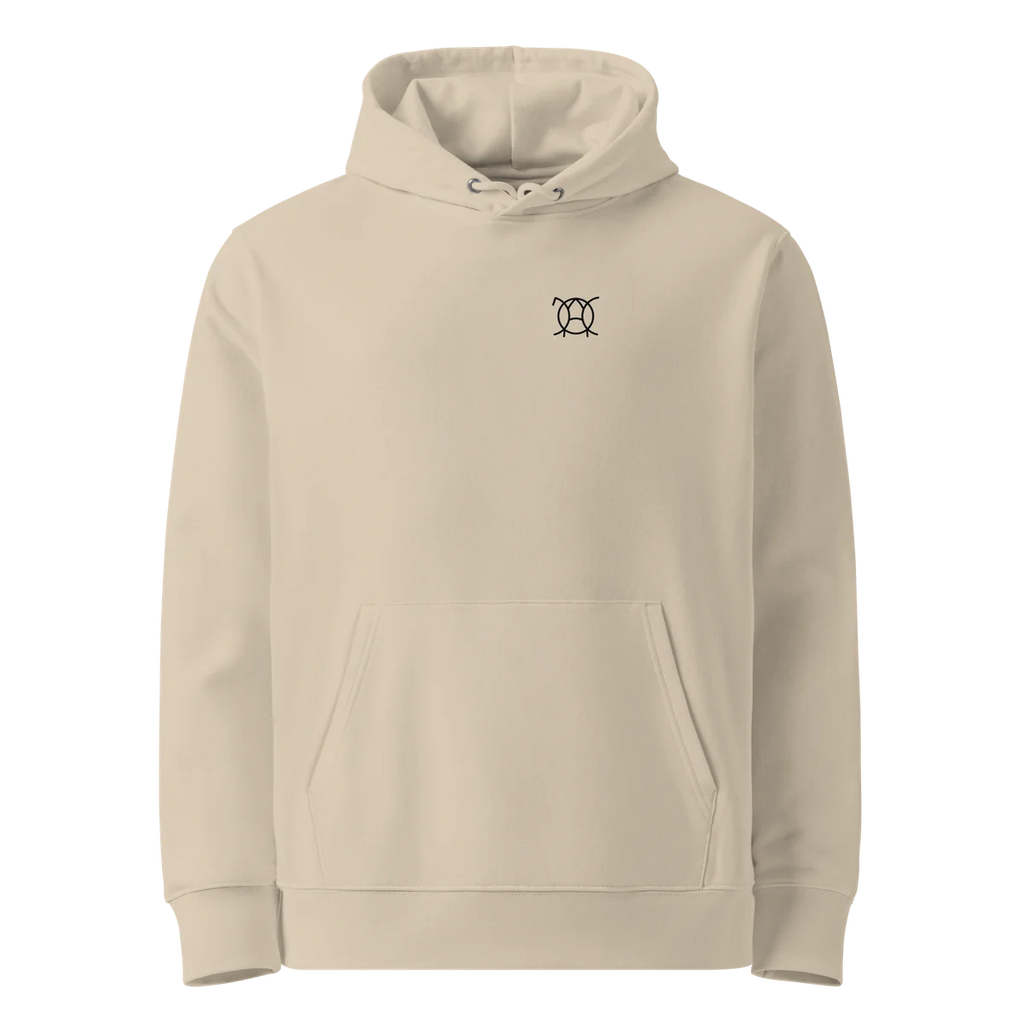 Hoodie Silence, klassische Passform in Sand (Desert Dust), Vorderansicht mit kleinem JaOcCo-Logo
