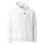Hoodie Silence, klassische Passform in Weiß, Vorderansicht mit kleinem JaOcCo-Logo