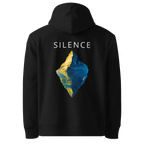 Hoodie coupe classique Silence, coloris noir, vue de dos avec le design Silence