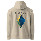 Hoodie coupe classique Silence, coloris sable (Desert Dust), vue de dos avec le design Silence