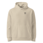 Hoodie coupe classique Silence, coloris sable (Desert Dust), vue de face avec petit logo JaOcCo
