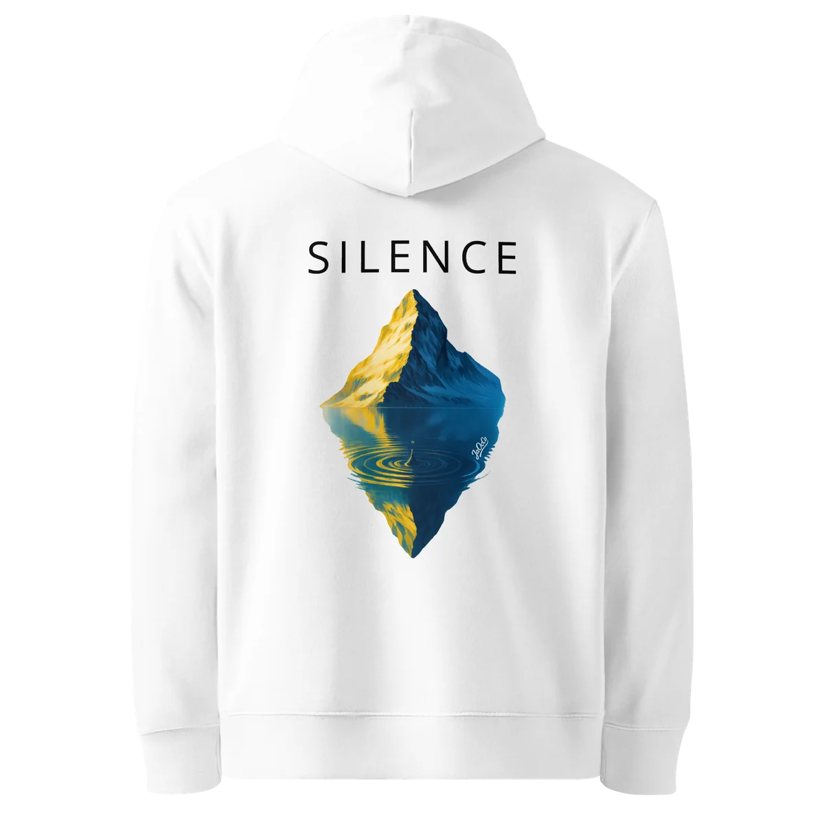 Silence classic-fit hoodie in white, back view with the Silence design