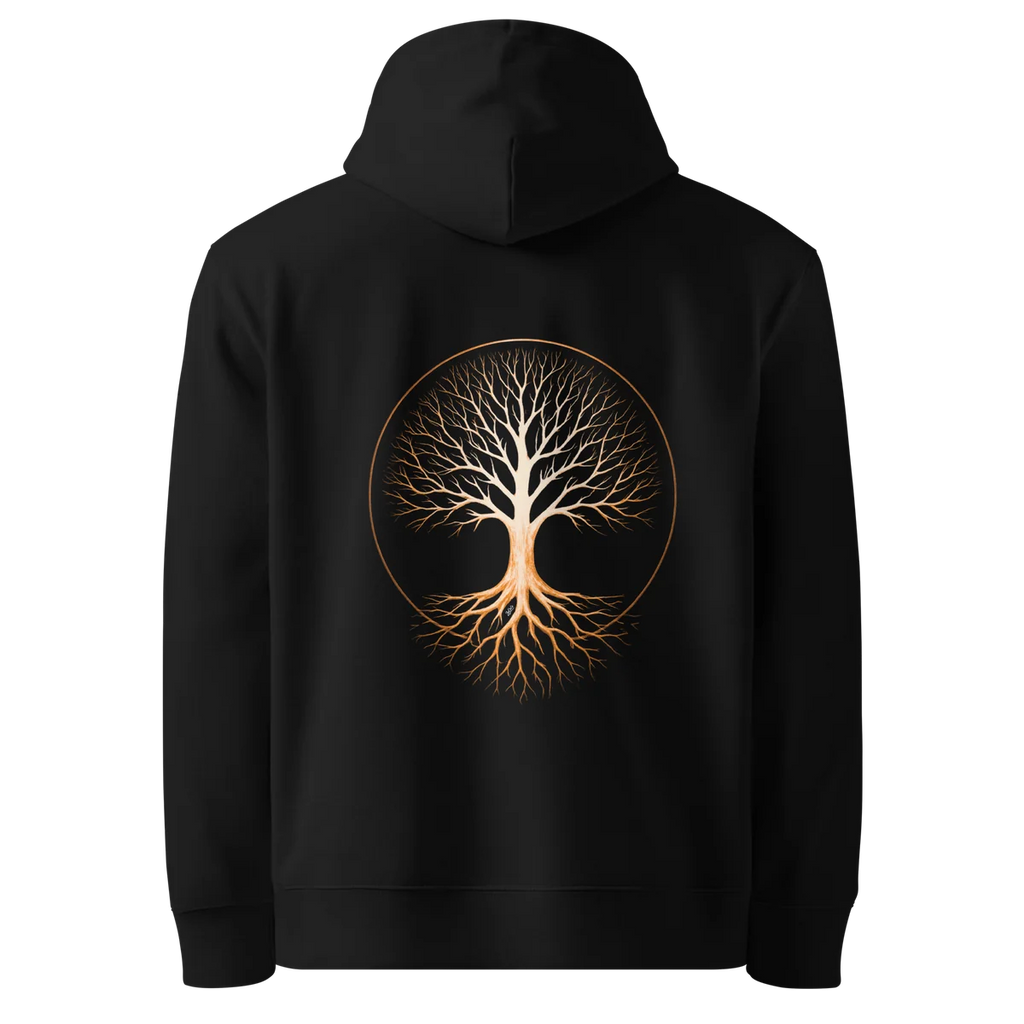 Hoodie coupe classique Tree of Life, coloris noir, vue de dos avec le design Tree of Life