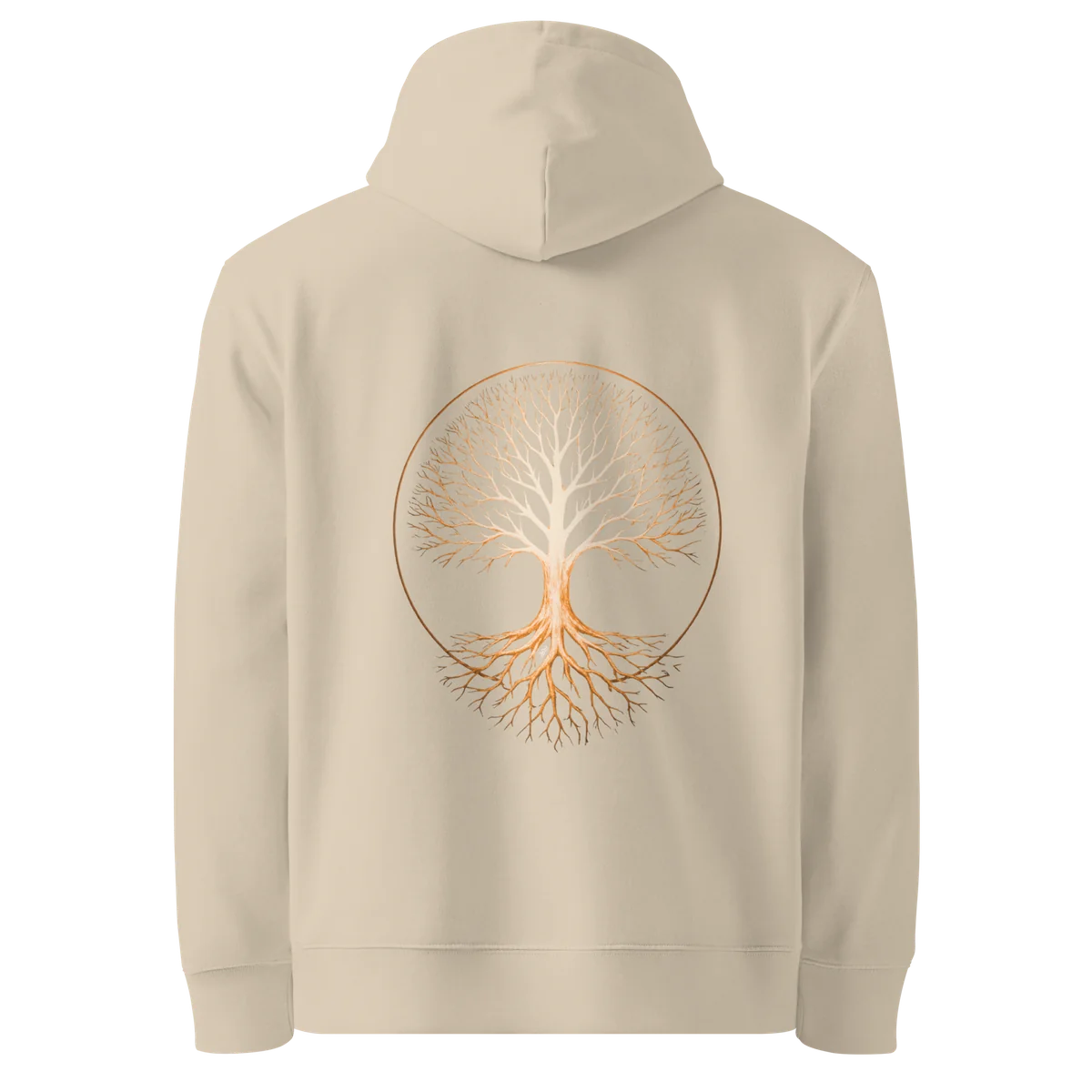 Hoodie Tree of Life, klassische Passform in Sand (Desert Dust), Rückansicht mit dem Design Tree of Life