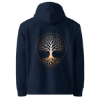 Hoodie coupe classique Tree of Life, coloris bleu marine, vue de dos avec le design Tree of Life