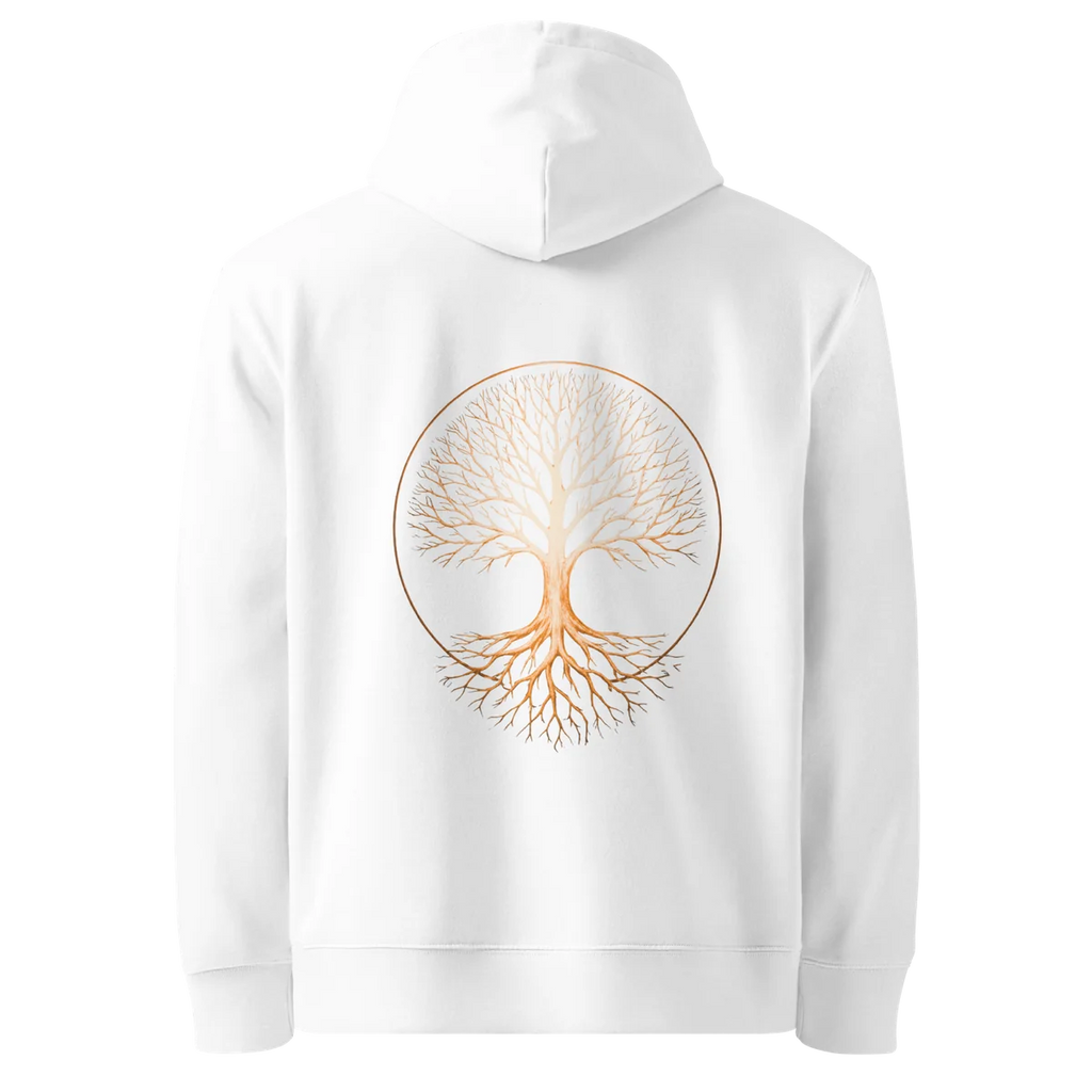 Hoodie coupe classique Tree of Life, coloris blanc, vue de dos avec le design Tree of Life