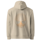 Tree of Life classic-fit hoodie in sand (Desert Dust), back view with the Tree of Life design