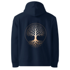 Tree of Life classic-fit hoodie in navy, back view with the Tree of Life design