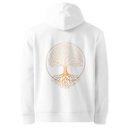 Tree of Life classic-fit hoodie in white, back view with the Tree of Life design