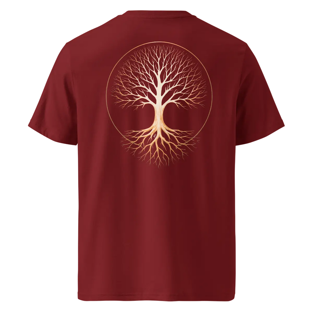 Tree of Life T-Shirt Burgundy Back View — JaOcCo