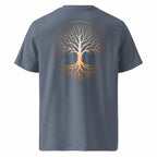 Tree of Life T-Shirt Heather Blue Back View — JaOcCo