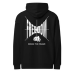 Freedom oversized hoodie in black, back view with the Freedom design
