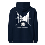 Freedom oversized hoodie in navy, back view with the Freedom design