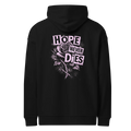 Hope Never Dies oversized hoodie in black, back view with the Hope Never Dies design