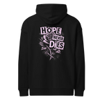 Hope Never Dies oversized hoodie in black, back view with the Hope Never Dies design